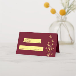 Enkelblommor av guld burgundy bröllop placeringskort