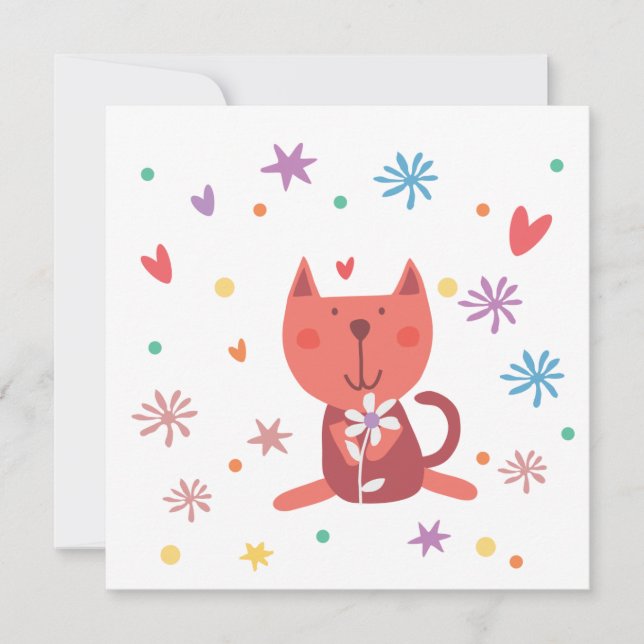 Enkele wenskaart poes 'love from' kort (Framsida)