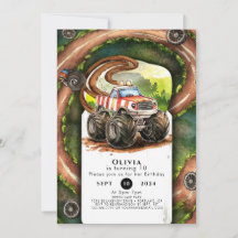 Enkelfärgad vattenfärgsmonster Lastbil födelsedag