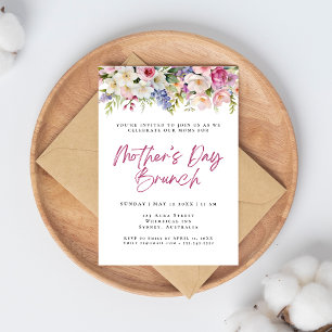 Enkelfärgade blommor mors dag brunch inbjudningar