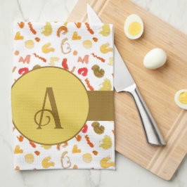 Enkelfärgade former av monogram Brun Rand Kökshandduk