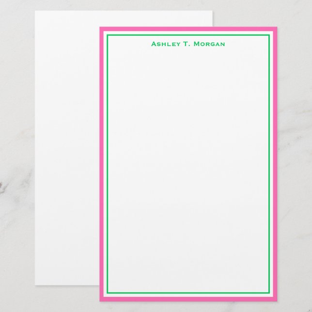 Enkelhet DIY Ram & BG, Shock rosa Emerald White Brevpapper (Fram/baksida)