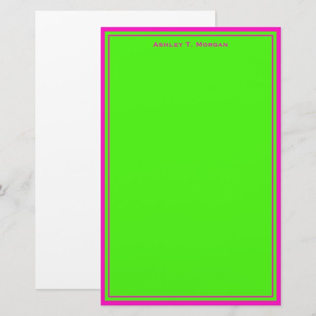 Enkelhet DIY Ram & BG, stötande Rosa Lime Brevpapper (Fram/baksida)