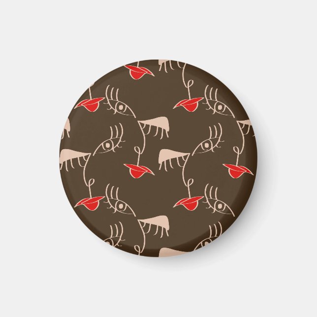 Enkelradig kvinna ansikte: abstrakt mönster. magnet (Framsidan)