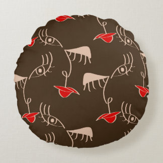 Enkelradig kvinna ansikte: abstrakt mönster. rund kudde