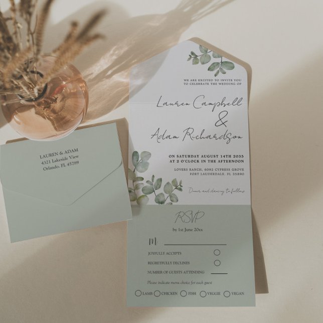 Enkelsidig Grönt Eucalyptus Calligraphy Bröllop (Skapare uppladdad)