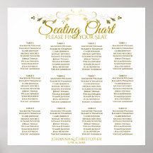 Enkelt 12 Bord Bröllop-sittdiagram för guld & vit