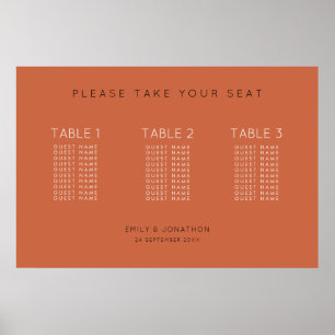 Enkelt 30 gäster 3 bord Terracotta Sittplatsschema Poster
