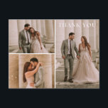 Enkelt 3 Photo Bröllop Tack Vykort<br><div class="desc">din tacksamhet på ett vackert modernt sätt med vårt enkla 3 Photo Bröllop Tack Postcard. Med tre av dina favoritögonblick på bröllopsdagen framtill kan kärlek skina igenom den här minimala eleganten. I baksidan finns ett tacknämligt budskap från anpassningsbarna. skapar det vara ett enkelt och hjärtlöst sätt att uttrycka uppskattning för...</div>