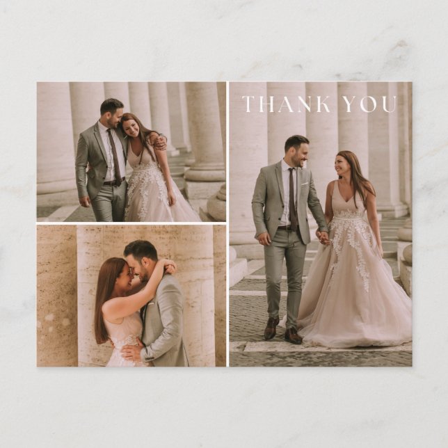 Enkelt 3 Photo Bröllop Tack Vykort (Framsida)