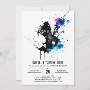 Enkelt Aditable Ninja Boy Digital Birthday Inbjudningar
