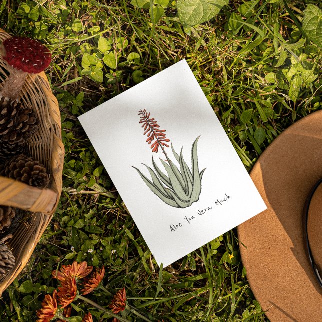 Enkelt Aloe du har mycket tomt Cactus Plant Art Helgkort (Blank "Aloe You Vera Much" Love Card for the Gardener or Plant Lover. Beautiful Gender Neutral Card.)