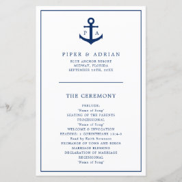 Enkelt anchor Monogram Nautiskt Bröllopsprogram