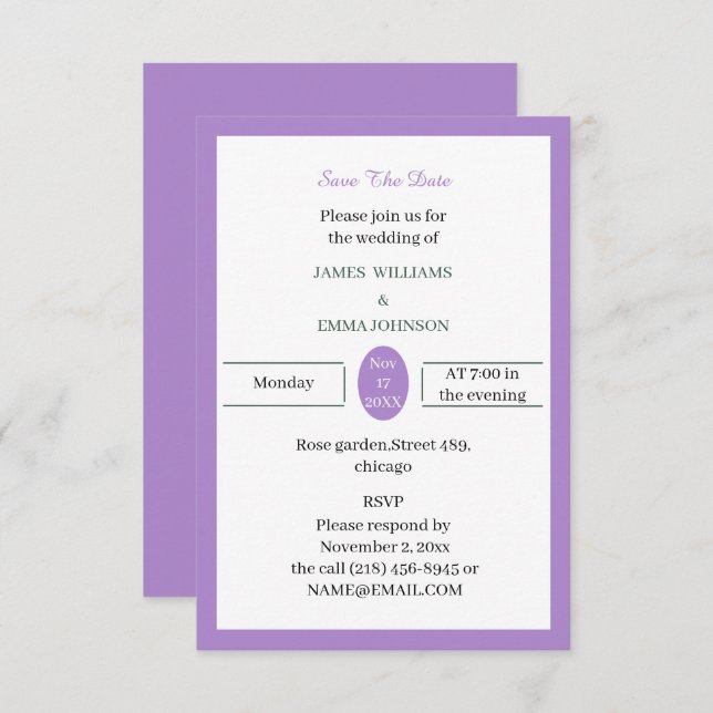 Enkelt Anpassade för Lila Spara Datumet (Fram/baksida)