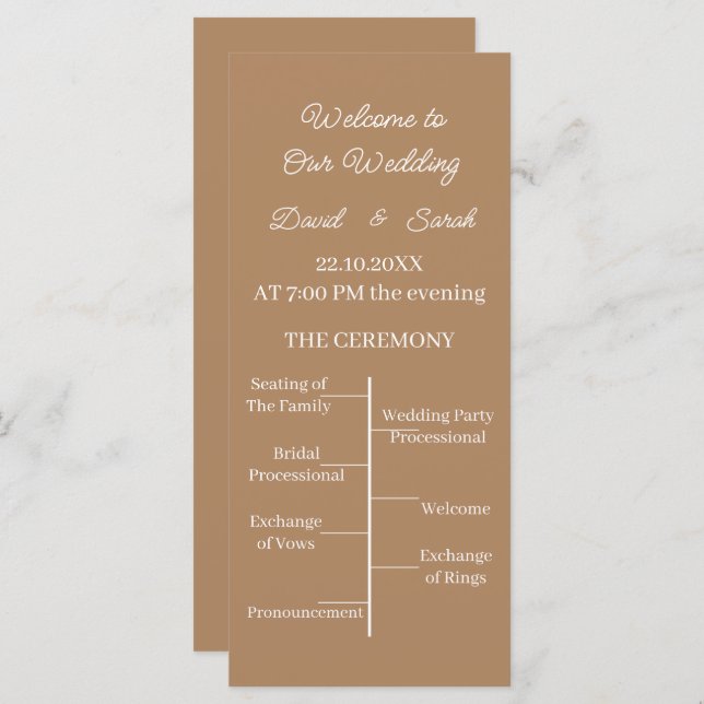 Enkelt, anpassat Bröllopsprogram (Fram/baksida)