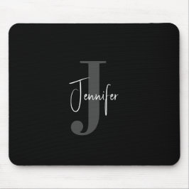 Enkelt, anpassat namn och inledande monogram svart musmatta