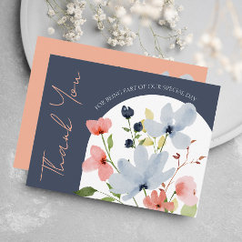 Enkelt Arch Blue och Rosa Blommigt Bröllop Tack Kort