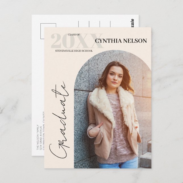 Enkelt Arch Photo Beige Studenten-meddelande Vykort (Fram/baksida)