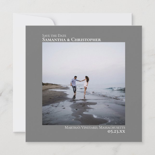 Enkelt Artsy Minimal Square Photo Grått Bröllop Spara Datumet (Framsida)