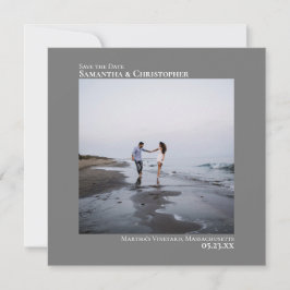 Enkelt Artsy Minimal Square Photo Grått Bröllop Spara Datumet