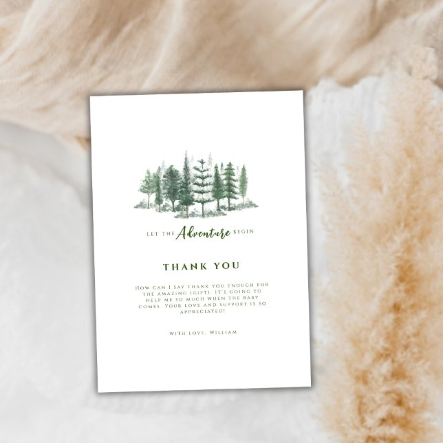Enkelt Äventyr påbörjar en rustisk skogshuggare Tack Kort (Simple Adventure Begin Rustic Forest Baby Shower Thank You Card)