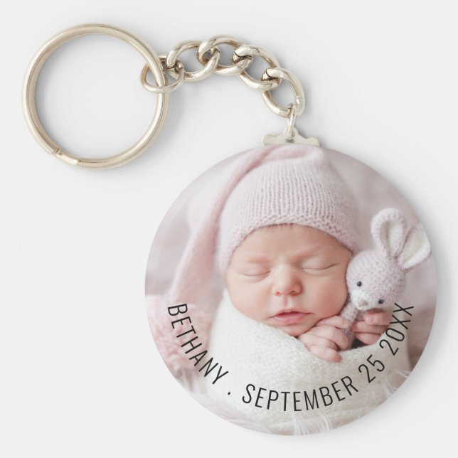 Enkelt Baby Photo Namn födelsedatum födelsedatum:  Nyckelring (Framsidan)