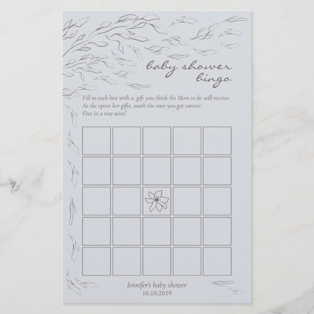 Enkelt Baby Shower Bingo Spel Blå (Framsida)