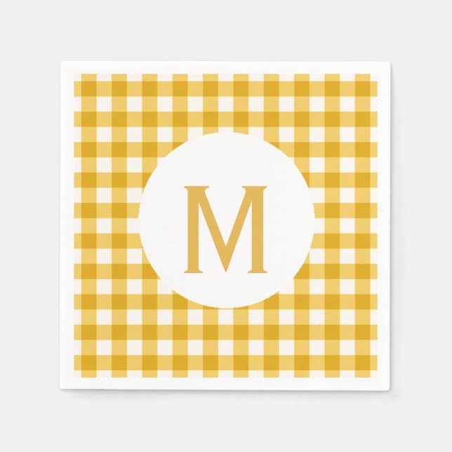 Enkelt Basic Guld Gingham Monogram Pappersservett (Framsidan)