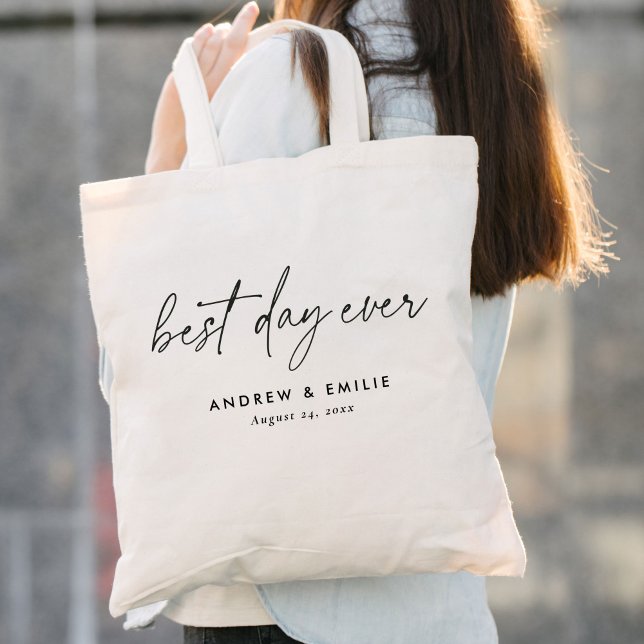 Enkelt bästa dagen någonsin-calligrafi i Bröllop Tygkasse (Skapare uppladdad)