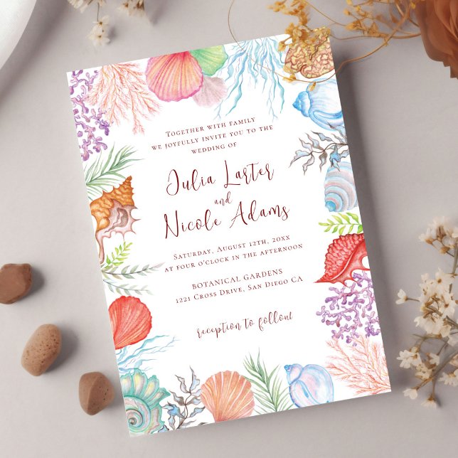 Enkelt Beach Blue Ocean Seashell Bröllop Inbjudningar (Skapare uppladdad)