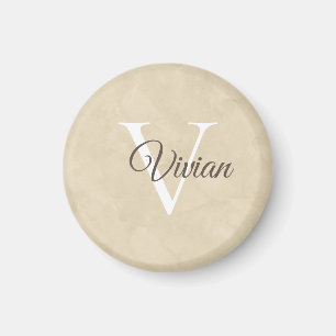 Enkelt Beige Watercolor Monogram Namn Magnet