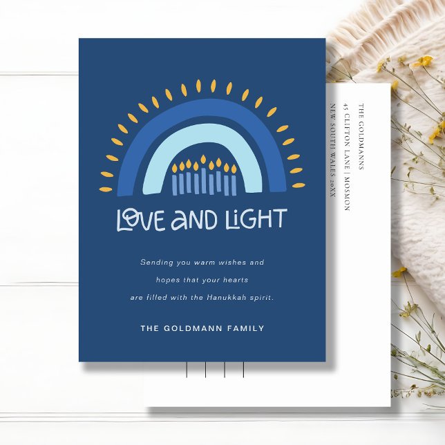Enkelt blå regnbågsljus Kärlek och Light Hanukkah Helg Vykort (Skapare uppladdad)