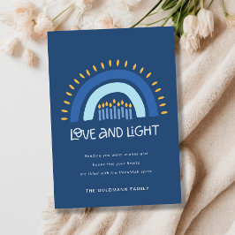 Enkelt blå regnbågsljus Kärlek och Light Hanukkah Julkort
