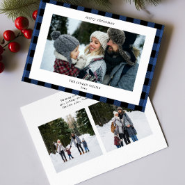 Enkelt blå svart Gräns 3-fotomul Julkort