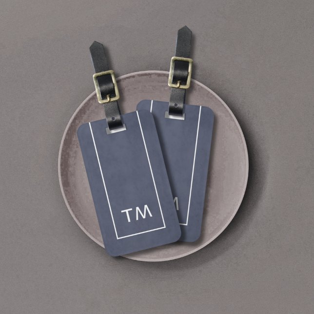 Enkelt blå vit Linjer, fetstil, Monogram Bagagebricka (Skapare uppladdad)
