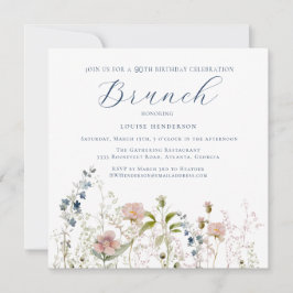 Enkelt Blå Wildbloms 90:e födelsedag Brunch Inbjudningar