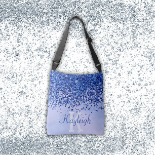 Enkelt blåborstat Metall och Glitter Monogram Axelväska