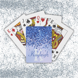 Enkelt blåborstat Metall och Glitter Monogram | Casinokort