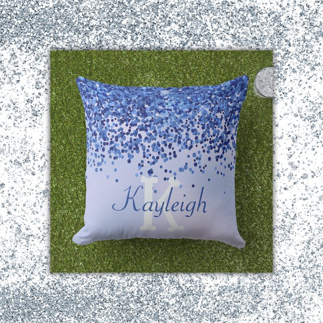 Enkelt blåborstat Metall och Glitter Monogram | Kudde (Skapare uppladdad)