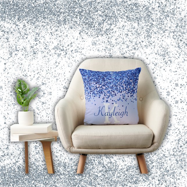 Enkelt blåborstat Metall och Glitter Monogram | Kudde (Skapare uppladdad)
