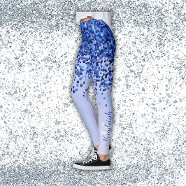 Enkelt blåborstat Metall och Glitter Monogram | Leggings