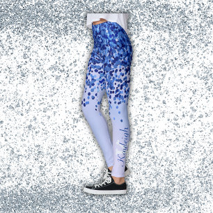 Enkelt blåborstat Metall och Glitter Monogram   Leggings