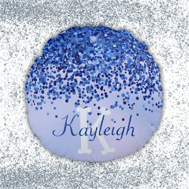 Enkelt blåborstat Metall och Glitter Monogram | Rund Kudde