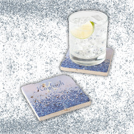 Enkelt blåborstat Metall och Glitter Monogram | Stenunderlägg