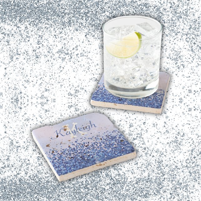 Enkelt blåborstat Metall och Glitter Monogram | Stenunderlägg (Skapare uppladdad)