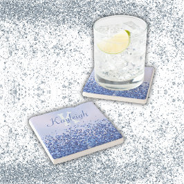 Enkelt blåborstat Metall och Glitter Monogram | Stenunderlägg