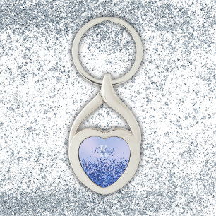 Enkelt blåborstat Metall och Glitter Monogram   Twisted Heart Silverfärgad Nyckelring
