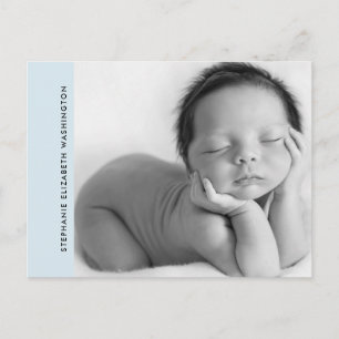 Enkelt blått Baby-födelsemeddelande (B/W) Meddelande Vykort
