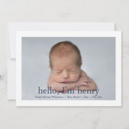 Enkelt blått blått foto-födelsemeddelande meddelande