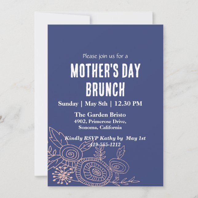 Enkelt blått Blommigt Mors dag Brunch Inbjudningar (Framsida)